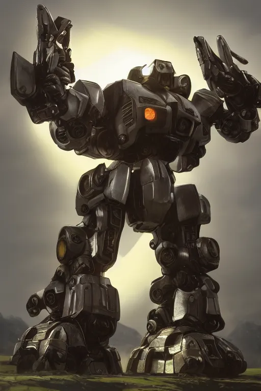 Image similar to mechwarrior 5 : mercenaries mech megaman transformer robot boss tank engine game octane render, 4 k, hd 2 0 2 2 3 d cgi rtx hdr style chrome reflexion glow fanart, global illumination ray tracing hdr fanart arstation by ian pesty by jesper ejsing pixar and disney unreal zbrush central hardmesh