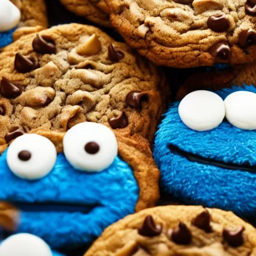 Prompt: cookie monster getting eaten by cookies