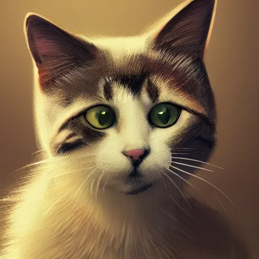 Image similar to photo portrait of a cat made in a professional studio, professional portfolio of a cat, trending on artstation, super detailed, everything in a beautiful light, stylishly designed background, fantasy art, photoshop