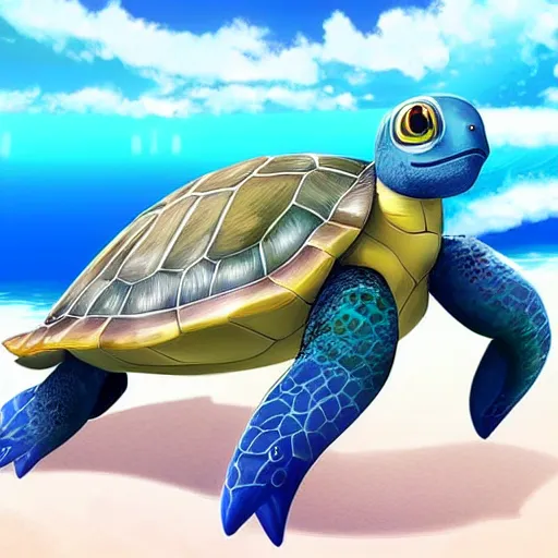 Prompt: pokemon card pokemon realistic, render, unreal beautiful turtle, a ocean and its beautiful fancy, a himself for a blue foreground light