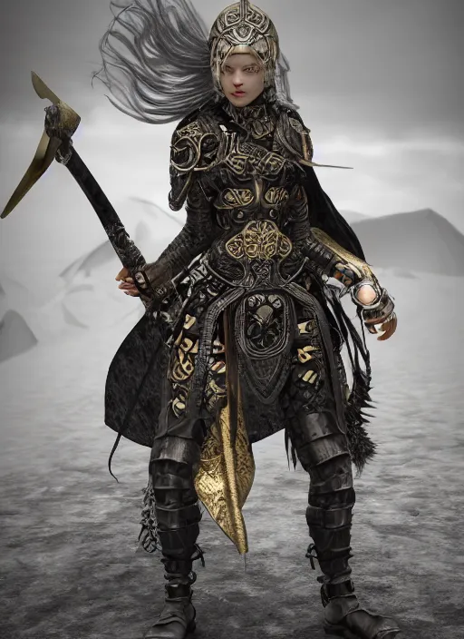 Prompt: hyper realistic glorious ancient viking assassin girl in a obsidian metal armor, futuristic design, designed by makoto kobayashi and luca zampriolo, portrait, sexy style, wood and gold details, intricate, extremely detailed, ornate, deep of field, hard surface, exoskeleton, substance designer metal unreal engine. very detailed, do the best you can!