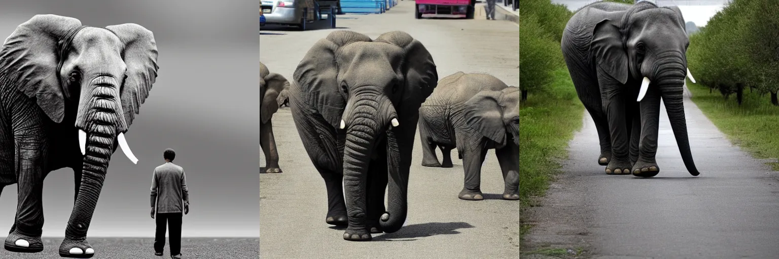 Prompt: A man walking a very very very small elephant