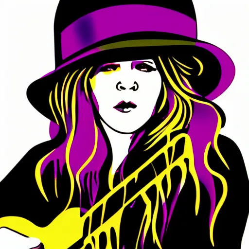 Image similar to stevie nicks playing guitar and singing, sticker - art, svg vector, adobe - illustrator