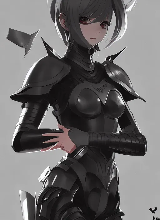 Image similar to detailed, sharp, full body portrait of a female crusader in black armor by Ilya Kuvshinov and Anna Dittmann and studio ghibli and WLOP and Rossdraws, digital art, surreal, trending on artstation, anime arts, featured on Pixiv, blue lighting, HD, 8K, highly detailed, good lighting, beautiful, epic, masterpiece