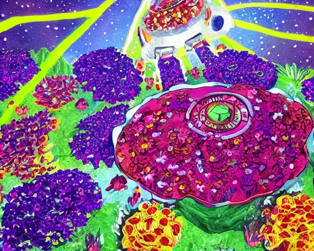 Prompt: a spaceship of flowers