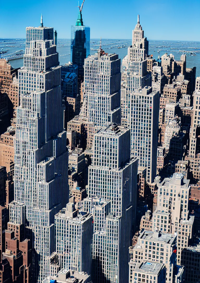 The new Lego skyscraper in downtown Manhattan. 35mm, Stable Diffusion