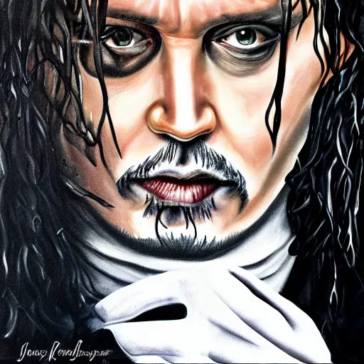 Image similar to portrait of johnny depp as edward scissorhands, highly detailed, centered, solid color background, digital painting