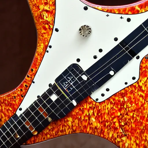 Image similar to sunburst relic stratocaster style guitar, blue, red, and yellow sunburst body, ssh, roasted relic maple neck, in a vintage studio on an old dusty sofa, ultra detailed, cinematic, 4 k