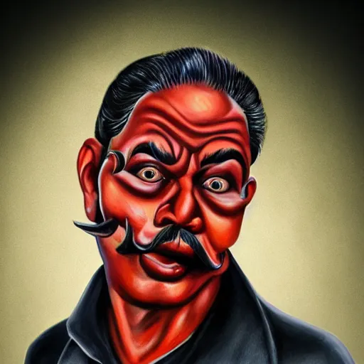 Image similar to el diablito loteria character, photorealistic portrait, studio