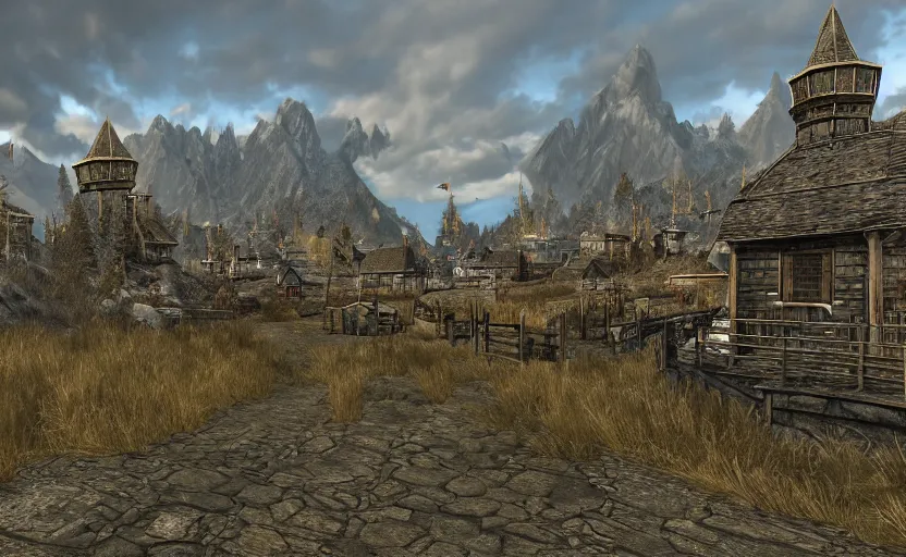 Image similar to whiterun in the style of vsevolod ivanov