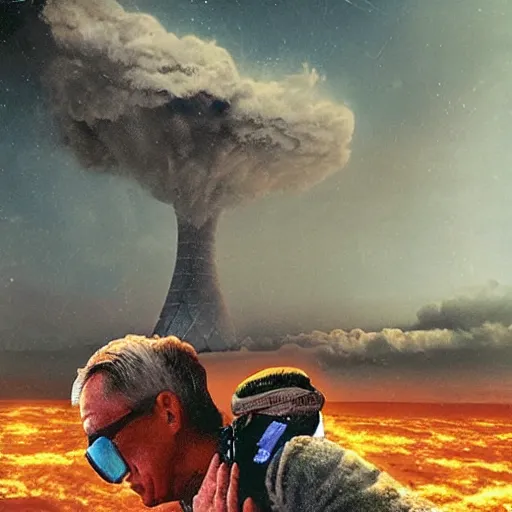 Image similar to the last selfie taken in the world. nuclear apocalypse, highly detailed,