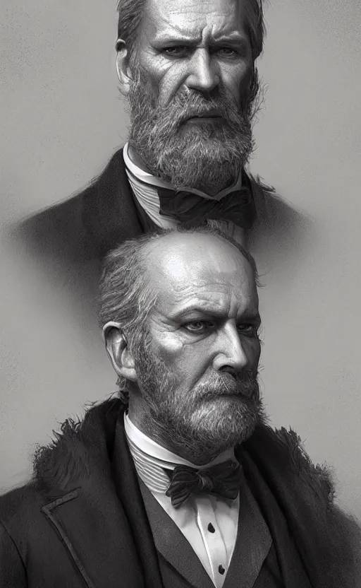 Prompt: official portrait of a middle aged man wearing a waistcoat, male, detailed face, victorian, highly detailed, cinematic lighting, digital art painting by greg rutkowski