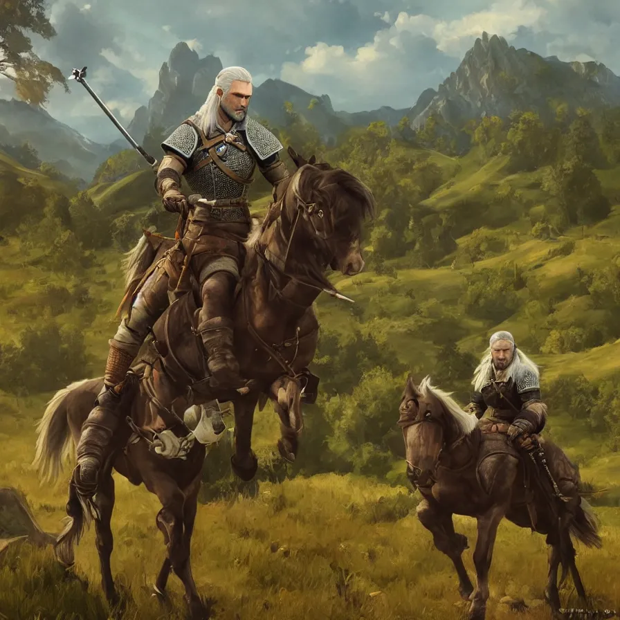 Image similar to witcher 3 the wild hunt riding in naglfar, in the style of fernando amorsolo drawings, artistic, highly detailed, 8 k, landscape