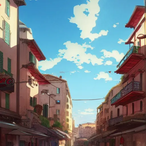 Prompt: Chinatown, Rome, Anime scenery concept art by Makoto Shinkai