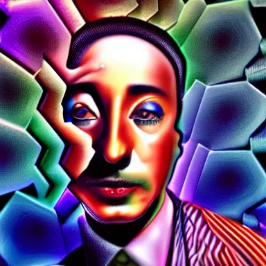 Image similar to portrait of a uncanny artist by Chor Boogie and Salvador Dali collaboration, digital art, mix of aesthetics, close up, high details