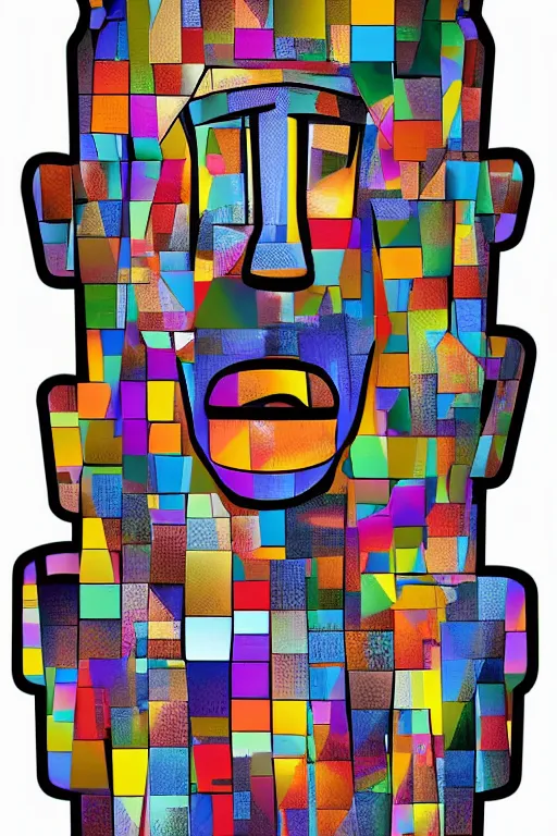 Image similar to cubist moai statue cutout digital illustration cartoon colorful beeple