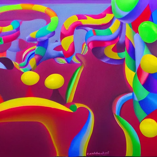 Image similar to candyland, oil and acrylic on canvas, surrealism, high detail