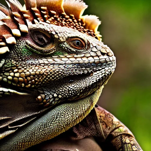 Image similar to a Iguana with the armor of a pangolin, national geographic photograph