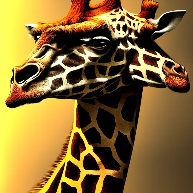 Image similar to portrait, mutant bear-giraffe chimera, very fine tip digital airbrush, dramatic lighting, cinematic lighting, post processed, concept art, artstation, cgsociety, wlop, Behance, pixiv, cosmic, epic, stunning, gorgeous, much detail, much wow, masterpiece