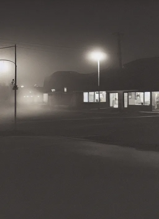 Prompt: a detailed photographic render of a 1 9 5 0 s american suburb at night by todd hido, photoreal, 4 k, mist