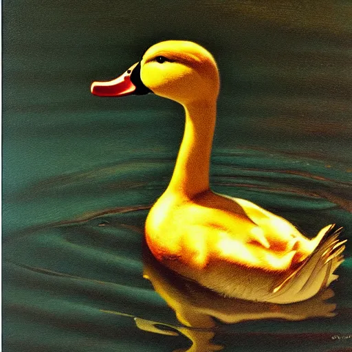 Prompt: a duck on the prowl oil painting clarence holbrook carter