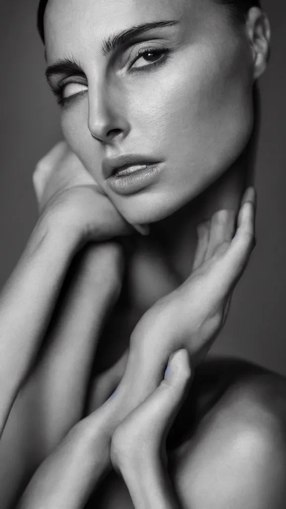 Image similar to Portrait photography of Nathalie Portman, award winning photography by Leonardo Espina, diffuse light, photorealism, photo taken with canon EOS 5D and 50 mm lens