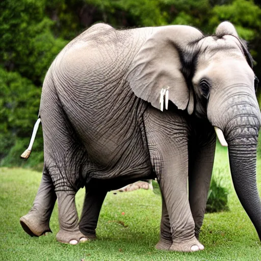 Image similar to a Elephant-Pug Hybrid, A Elephant that looks like a pug, huge tusks, afternoon hangout, good times photograph, candid