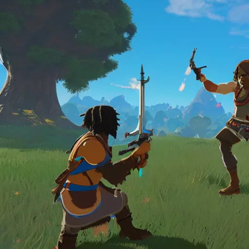 Image similar to screenshot of chief keef in breath of the wild