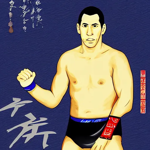 Image similar to royler gracie, digital art, utamaro kitagawa style