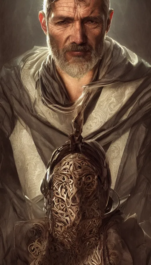 Image similar to peasent, clint wastwood as the butcher, fibonacci, sweat drops, intricate fashion clothing, insane, intricate, highly detailed, surrealistic, digital painting, artstation, concept art, smooth, sharp focus, illustration, Unreal Engine 5, 8K, art by artgerm and greg rutkowski and alphonse mucha