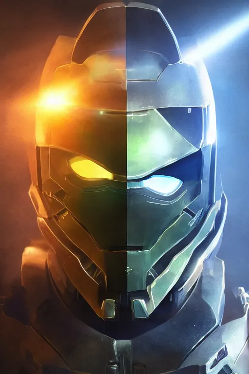 Image similar to robot ninja mask helmet halo master chief radiating a glowing aura global illumination ray tracing hdr fanart arstation by ian pesty and katarzyna da „ bek - chmiel