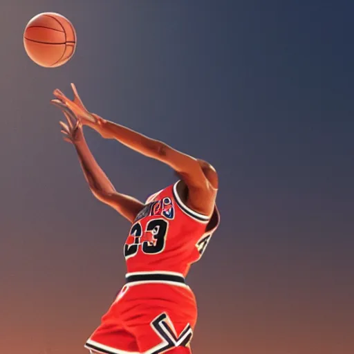 Prompt: michael jordan flying to mars with basketball, clear shot, photo shoot, realistic 8 k