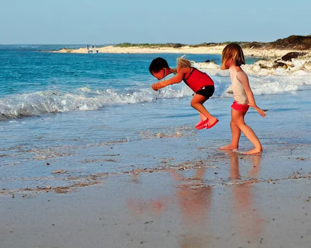 Image similar to children playing at the beach, action photography, cdx