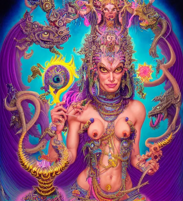 Image similar to lisa frank fantasy character portrait of kali ma, ultra realistic, yantra, wide angle, intricate details, dharma artifacts, aum, highly detailed by hr giger, peter mohrbacher, wayne barlowe, boris vallejo, hajime sorayama aaron horkey, gaston bussiere, craig mullins