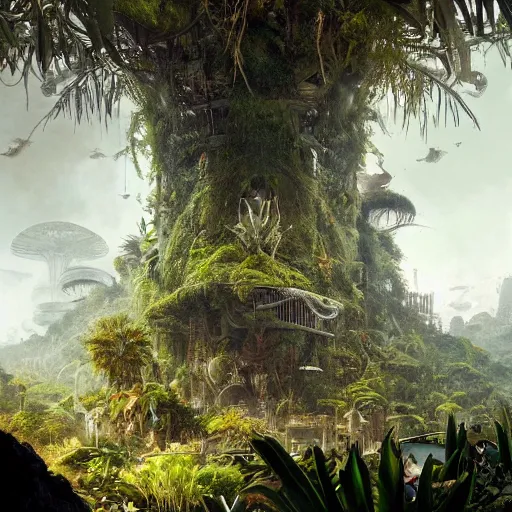 Prompt: epic, ultra detailed, hyper - real alien jungle by greg rutkowski inside salvador dali