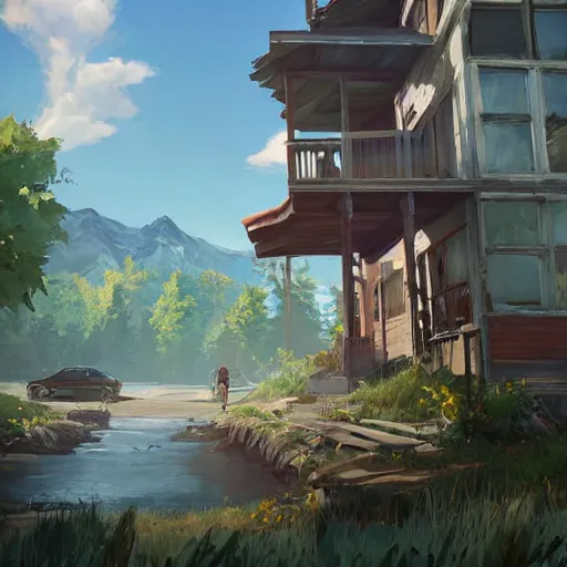 Image similar to 🏘🏞, style game square enix life is strange remake, trending on artstation, painted by greg rutkowski, render with game the last of us parte ii details