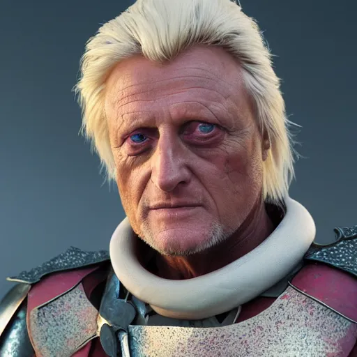 Prompt: rutger hauer as a fantasy rogue dressed as a knight, wide shot, porcelain skin, pink twintail hair and cyan eyes, ultra detailed, digital art, unreal engine 5, octane render, 2 d anime, 8 k