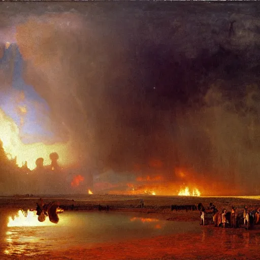 Image similar to Oil split in two, heaven and hell, by Albert Bierstadt, masterpiece, 4k