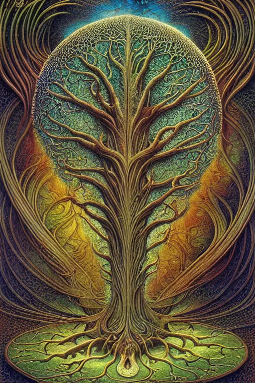 Image similar to tree of life by roger dean and andrew ferez, art forms of nature by ernst haeckel, divine chaos engine, symbolist, visionary, art nouveau, botanical fractal structures, organic, detailed, realistic, surreality