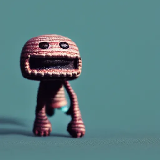 Prompt: 5 0 mm film, macro photography of littlebigplanet sackboy