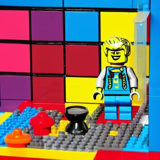 Prompt: andy warhol lego, activity play centre, plastic, toy, butcher billy style