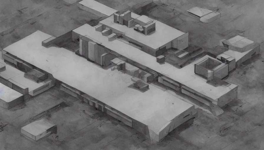 Prompt: big brutalist military base on clliffs, drawing architecture, very long shot, top angle