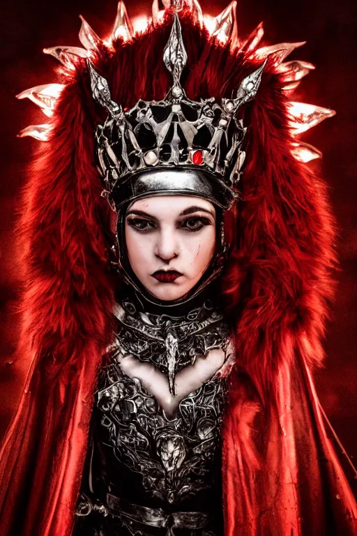 Image similar to the blood crown queen wear the scarlet armor, cinematic lighting, various refining methods, micro macro autofocus, ultra definition, award winning photo