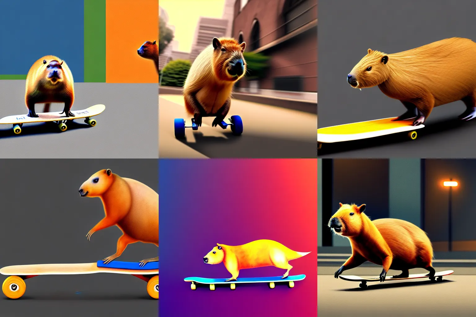 Prompt: capybara on a skateboard being chased by the cops , digital art , trending on artstation , 4k , HD