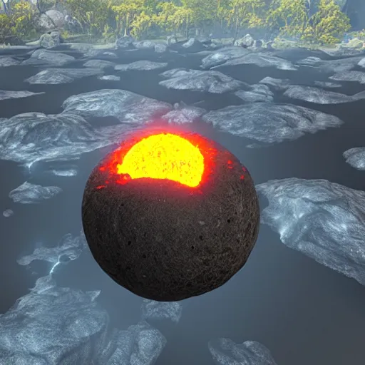 Image similar to a sphere of molten core, melting sphere, glowing magma sphere, lava sphere, state of the art 3 d graphics, centered, in center, unreal engine, highly detailed, epic