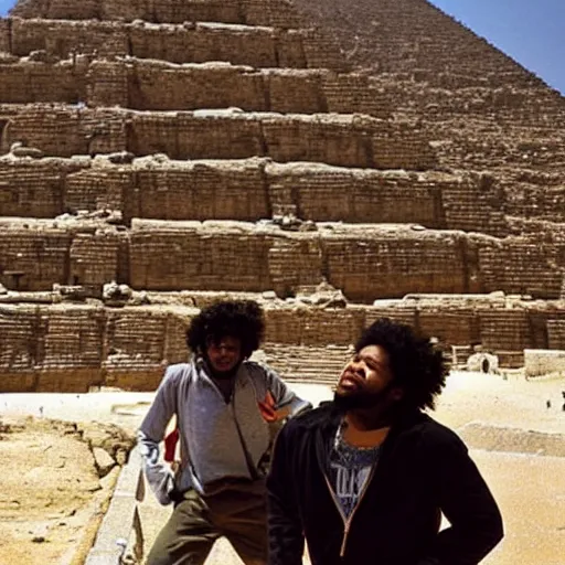 Prompt: Capital Steez Visiting the Great Pyramid of Ancient Egypt