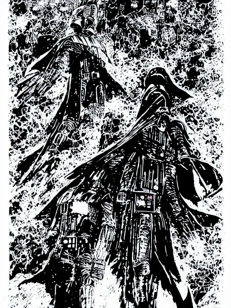 Prompt: Darth Vader by Philippe Druillet