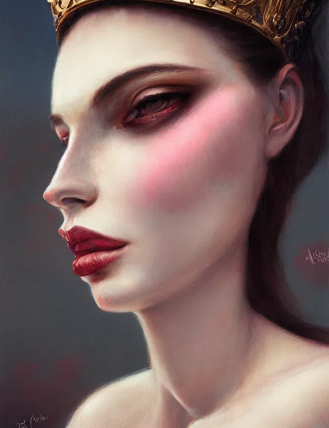 Image similar to blurred background. close-up portrait of a goddess in crown, by Afarin Sajedi and greg rutkowski