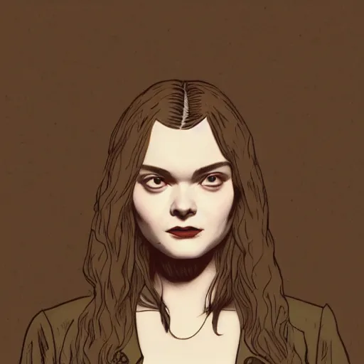Image similar to illustration of Elle Fanning, by Mike Mignola. 8K. Extremely detailed.