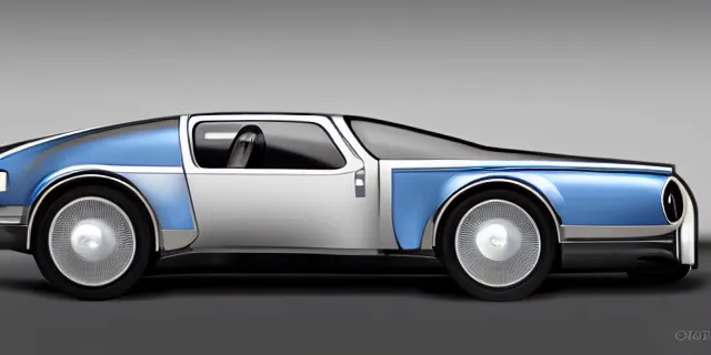 Prompt: a single bugatti type 5 7 sc atlantic and delorean hybrid, dslr, cinematic, photorealistic, hyperdetailed